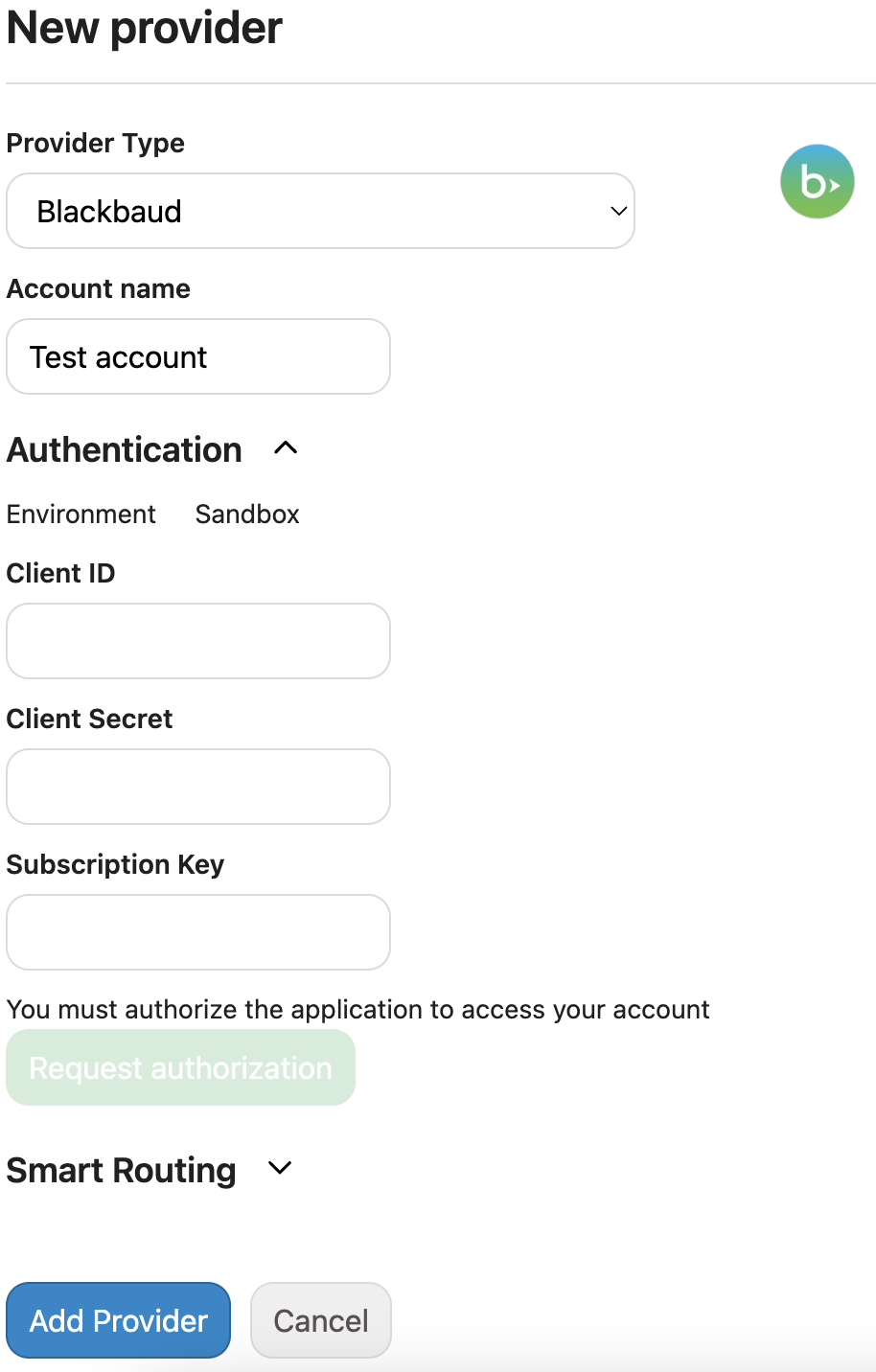 Add Blackbaud Provider