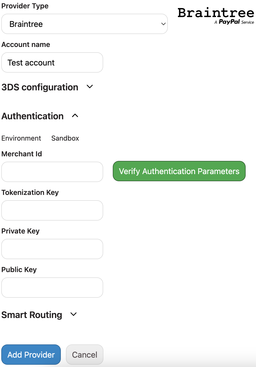 Add Braintree Provider