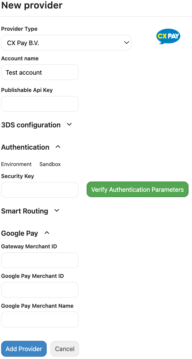 Add CX Pay Provider