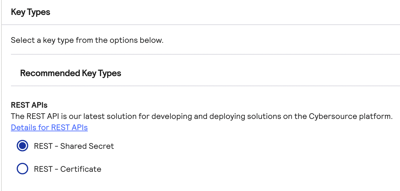 Cybersource Generate Key Step 1