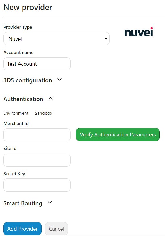 Add Nuvei Provider