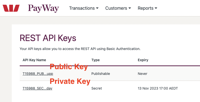 Payway Private Key and Public Key