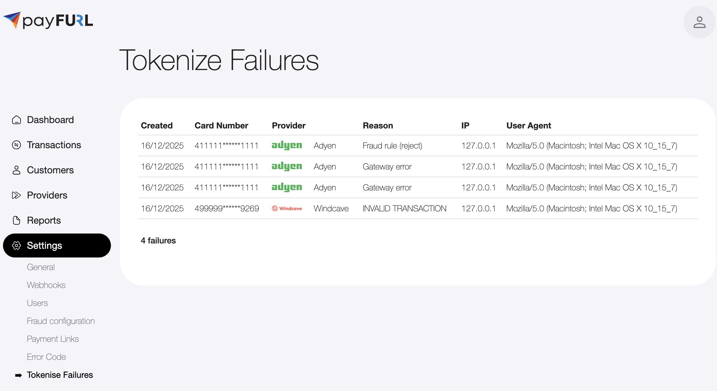 Tokenise failures